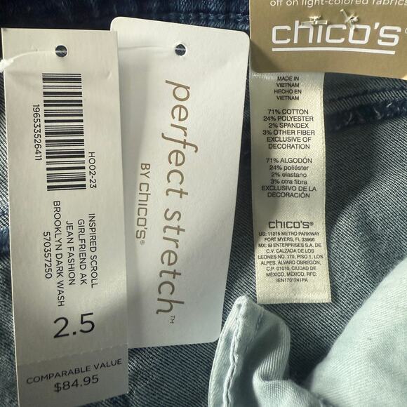 Chicos Jeans Womens 2.5 US 14 Inspired Scroll Girlfriend Brooklyn Dark Wash NWT - Picture 6 of 8